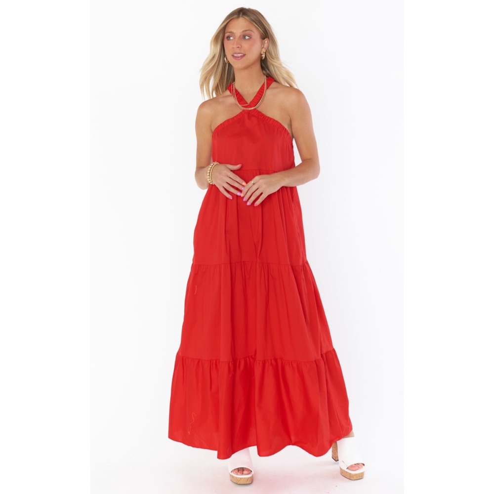 Show Me Your MuMu Bright Red Halter Tiered Maxi Dress
